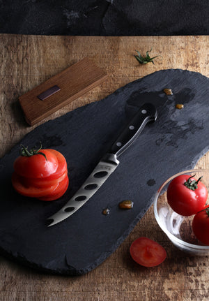 
                  
                    Load image into Gallery viewer, TV2 Series 5-Inch Tomato/Cheese Knife with Wood Sheath, Forged Swedish 14C28N Steel, 1022964
                  
                
