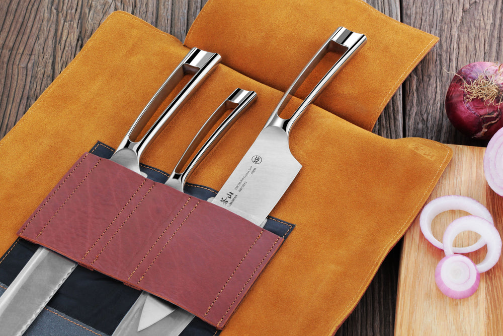 
                  
                    Load image into Gallery viewer, N1 Series 4-Piece Leather Roll Knife Set, Silver, Forged German Steel, 59946
                  
                