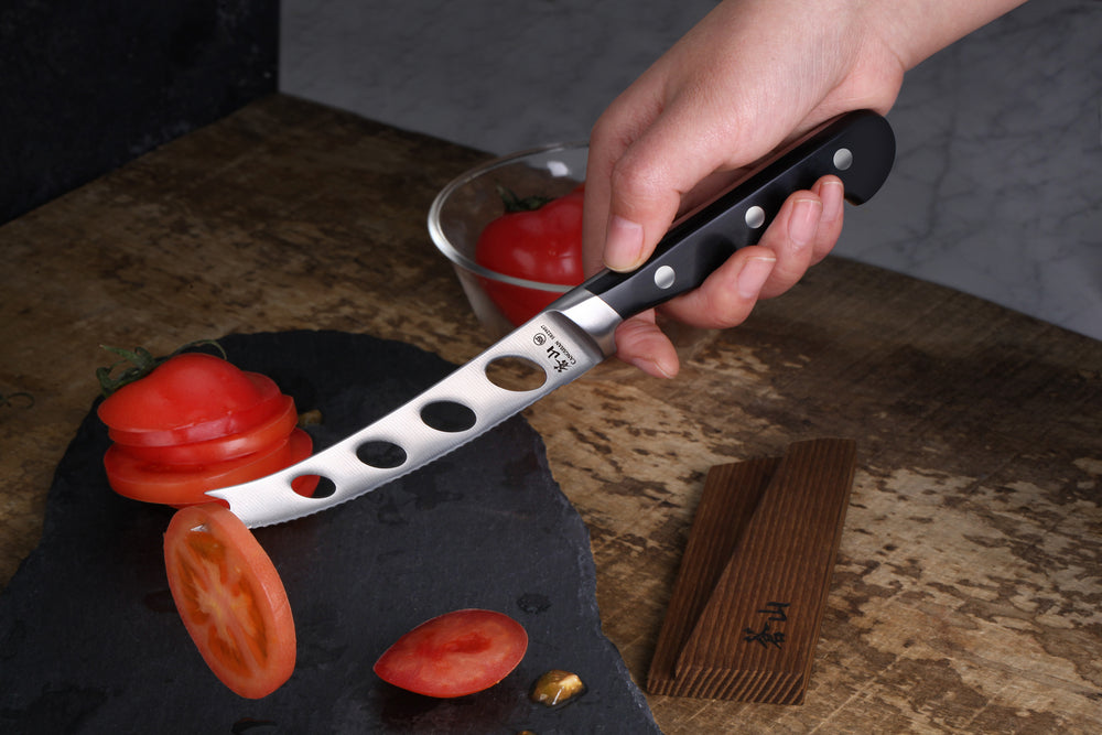 
                  
                    Load image into Gallery viewer, TV2 Series 5-Inch Tomato/Cheese Knife with Wood Sheath, Forged Swedish 14C28N Steel, 1022964
                  
                