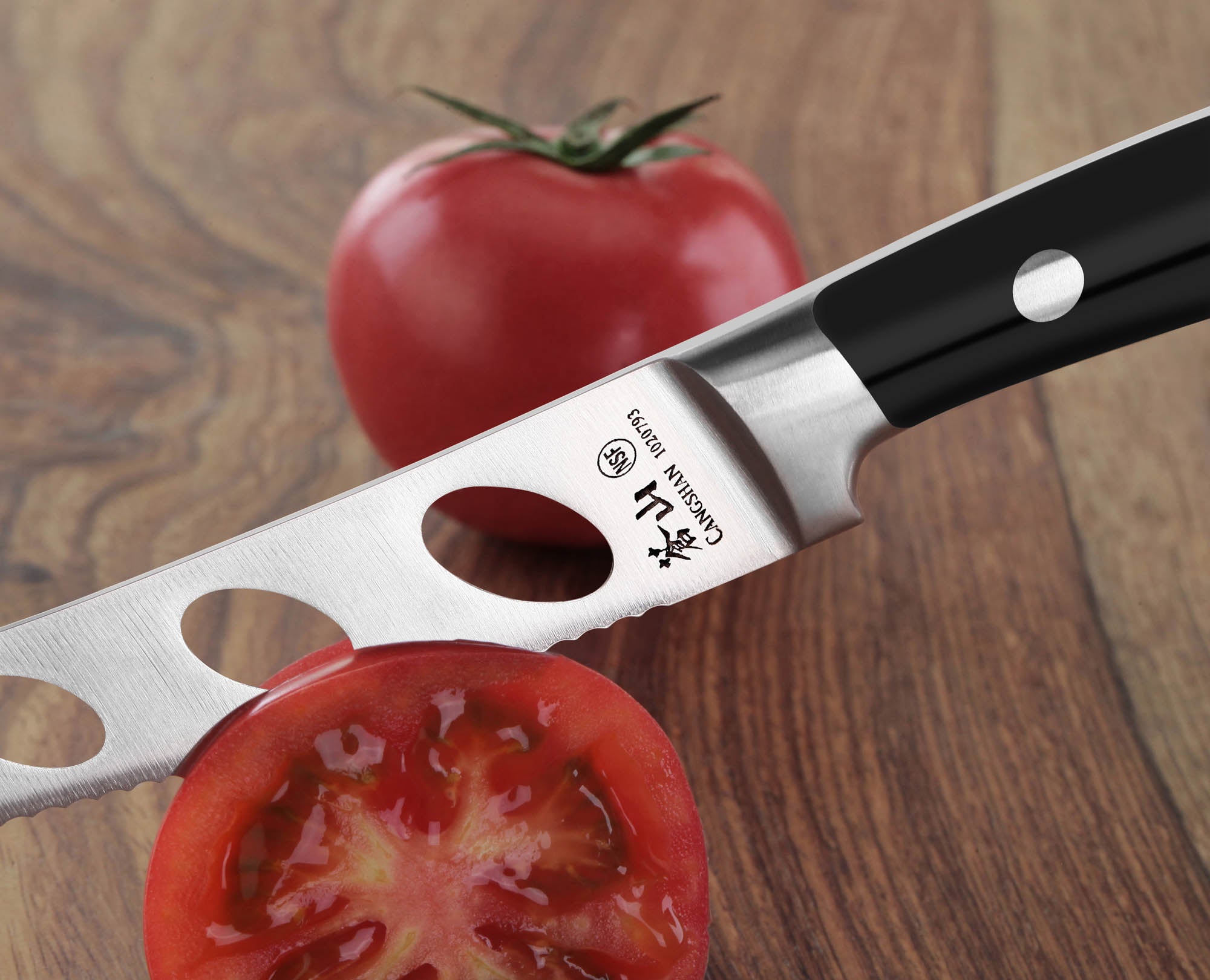TS Series 5-Inch Tomato/Cheese Knife with Wood Sheath, Forged Swedish 14C28N Steel, 1020809