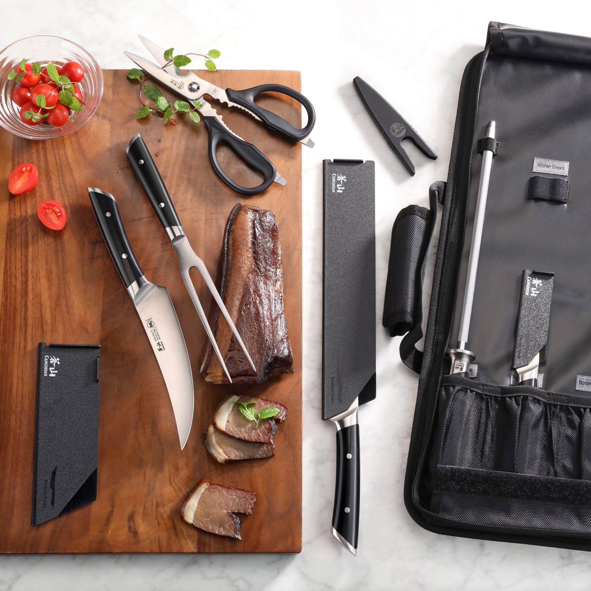 HELENA Series 9-Piece BBQ Knife Set with Black Bag, Forged German Steel