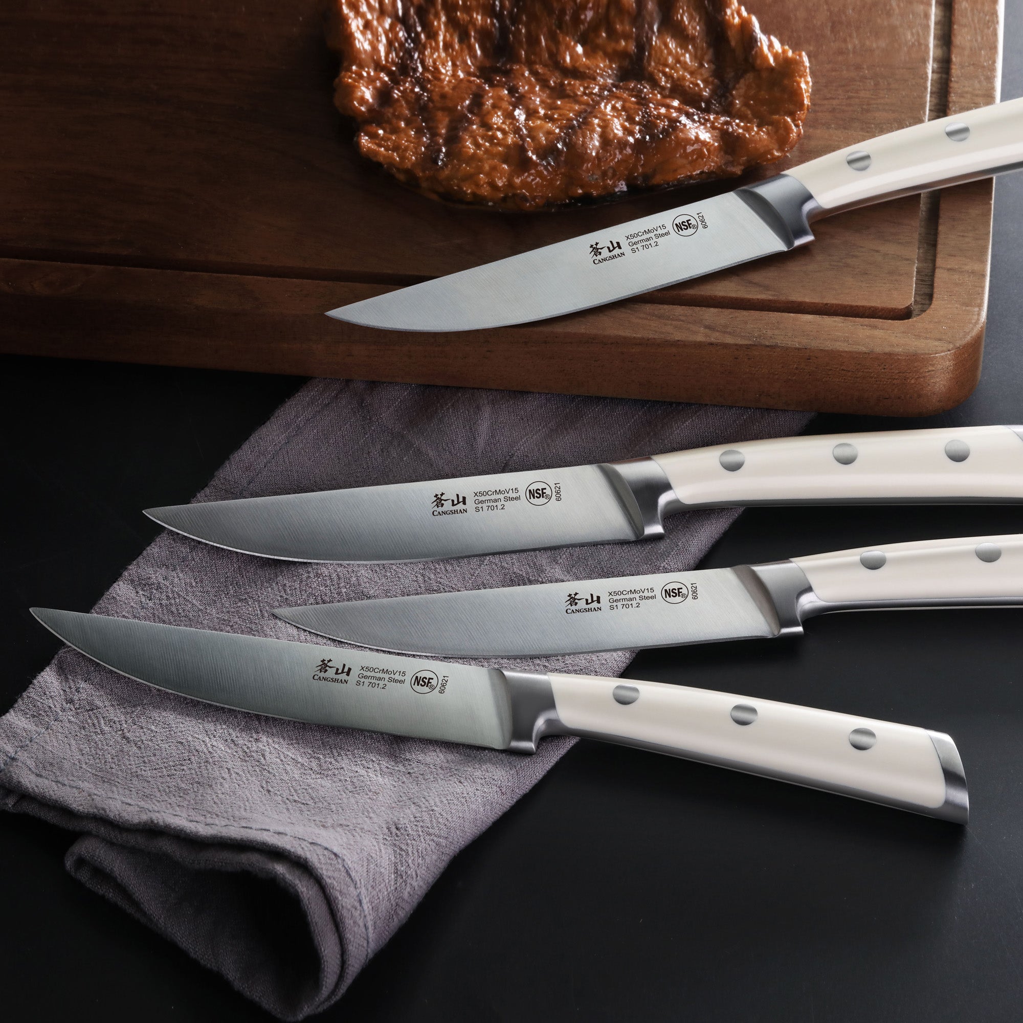 S1 Series 4-Piece Steak Knife Set, 5-Inch Straight-Edge Blade, Forged German Steel, 1020366