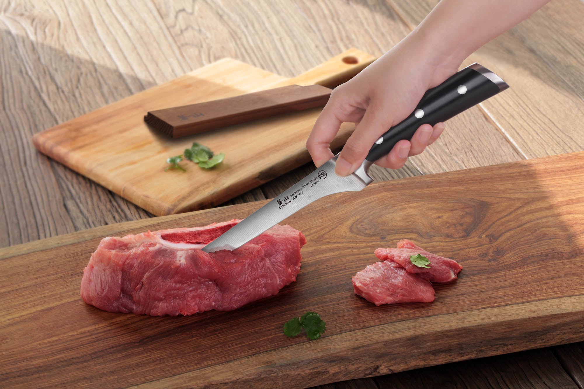 TS Series 6-Inch Boning Knife with Wood Sheath, Forged Swedish 14C28N Steel, 1020786