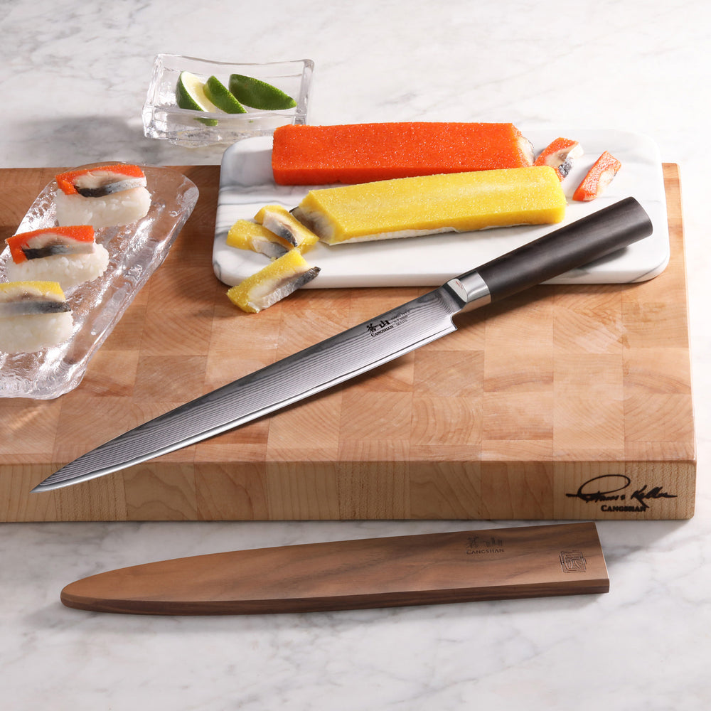 Mercer Stainless Steel Asian Sashimi Knife with Beige Santoprene Handle -  10L Blade