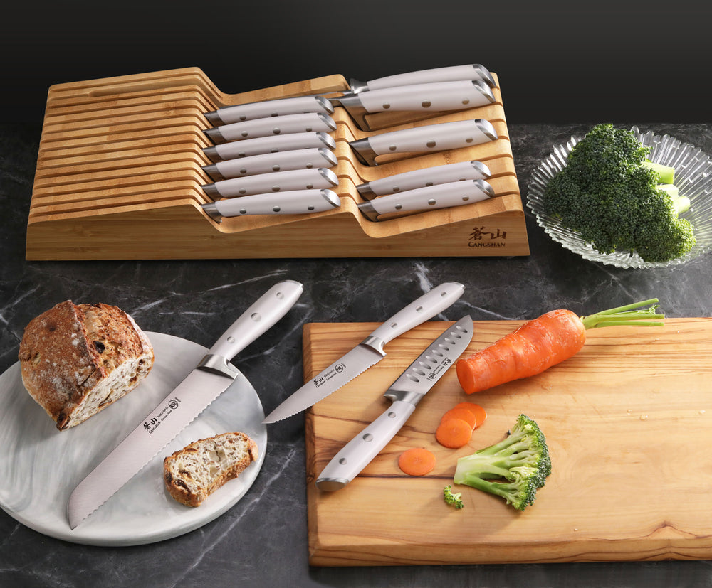 
                  
                    Load image into Gallery viewer, ALPS Series 15-Piece In-Drawer Knife Set with Bamboo Tray, Forged German Steel
                  
                