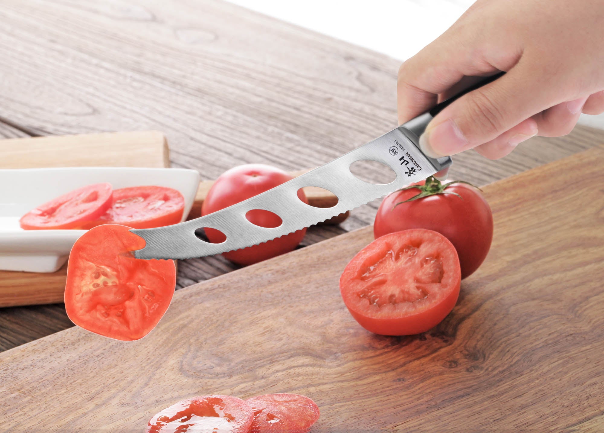 TS Series 5-Inch Tomato/Cheese Knife with Wood Sheath, Forged Swedish 14C28N Steel, 1020809