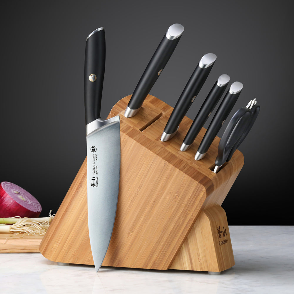 7-Piece German-steel Forged Knife Set with Wood Storage Block and 5-inch  Utility Knife – LivanaNatural