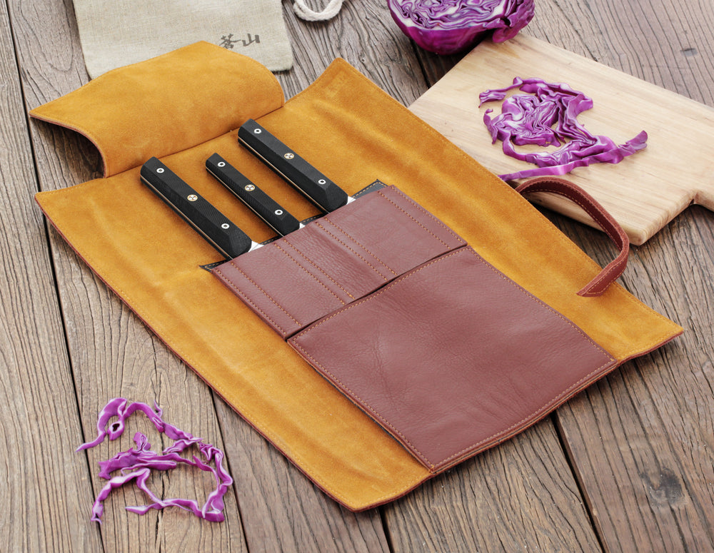 
                  
                    Load image into Gallery viewer, TG Series 4-Piece Knife Leather Roll Set, Swedish 12C27M Steel, 62304
                  
                