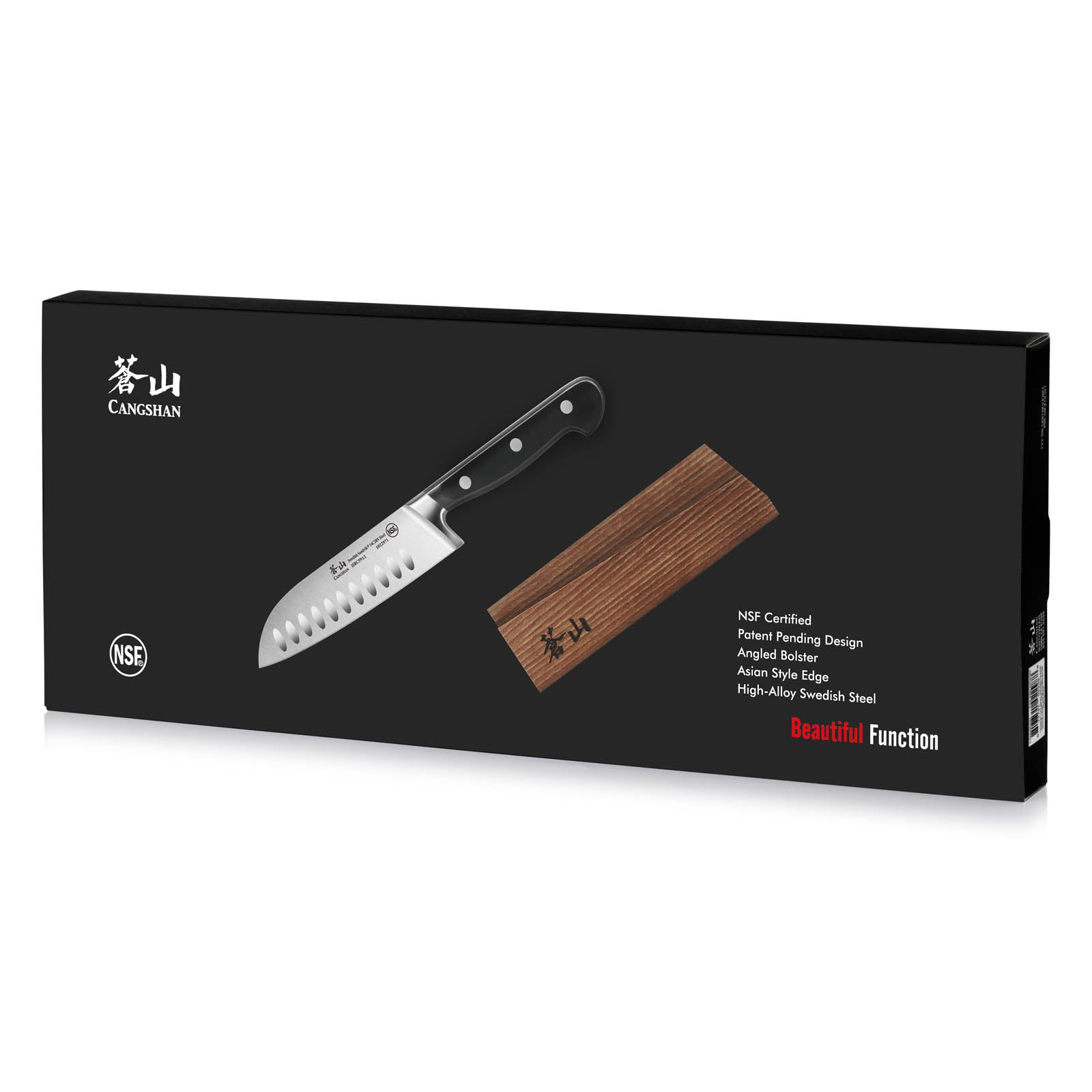 TV2 Series 5-Inch Santoku Knife with Wood Sheath, Forged Swedish 14C28N Steel, 1022988