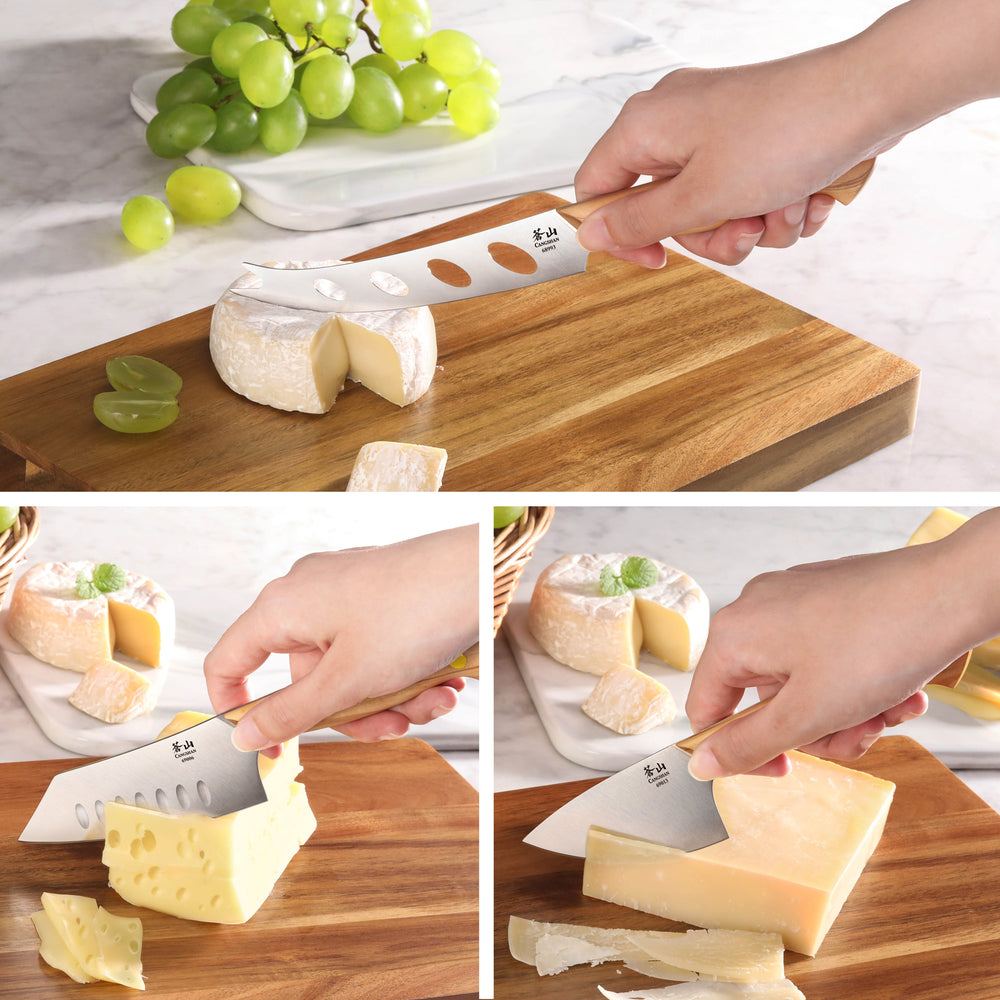 Curvo Cheese Set, Cheese Knife, and Fork, Acacia Wood