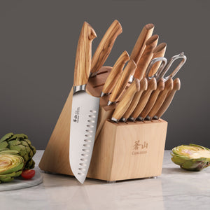 
                  
                    Load image into Gallery viewer, OLIV Series 15-Piece Knife Block Set, Maple, Forged Swedish 14C28N Steel, 501691
                  
                