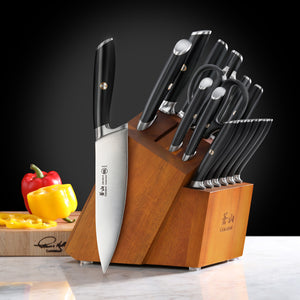 Little Cook 17 PCS Kitchen knife set, German Stainless Steel  Chef Knife Sets for Kitchen with Block: Home & Kitchen