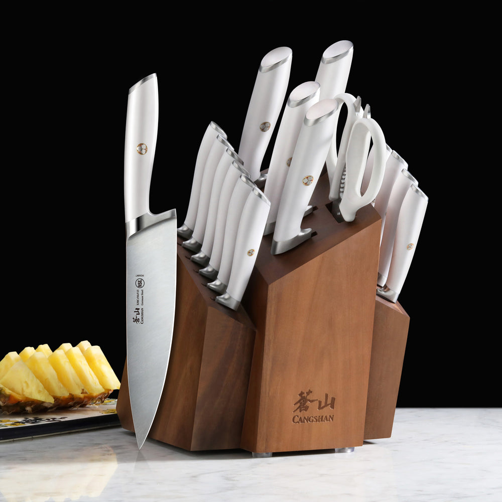 Cangshan Elbert Series German Steel Forged Knife Block Sets (17-Piece, White)