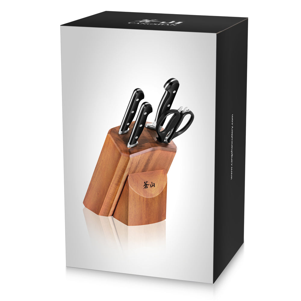 
                  
                    Load image into Gallery viewer, V2 Series 5-Piece Starter Knife Block Set, Forged German Steel, Acacia Block, 1022520
                  
                
