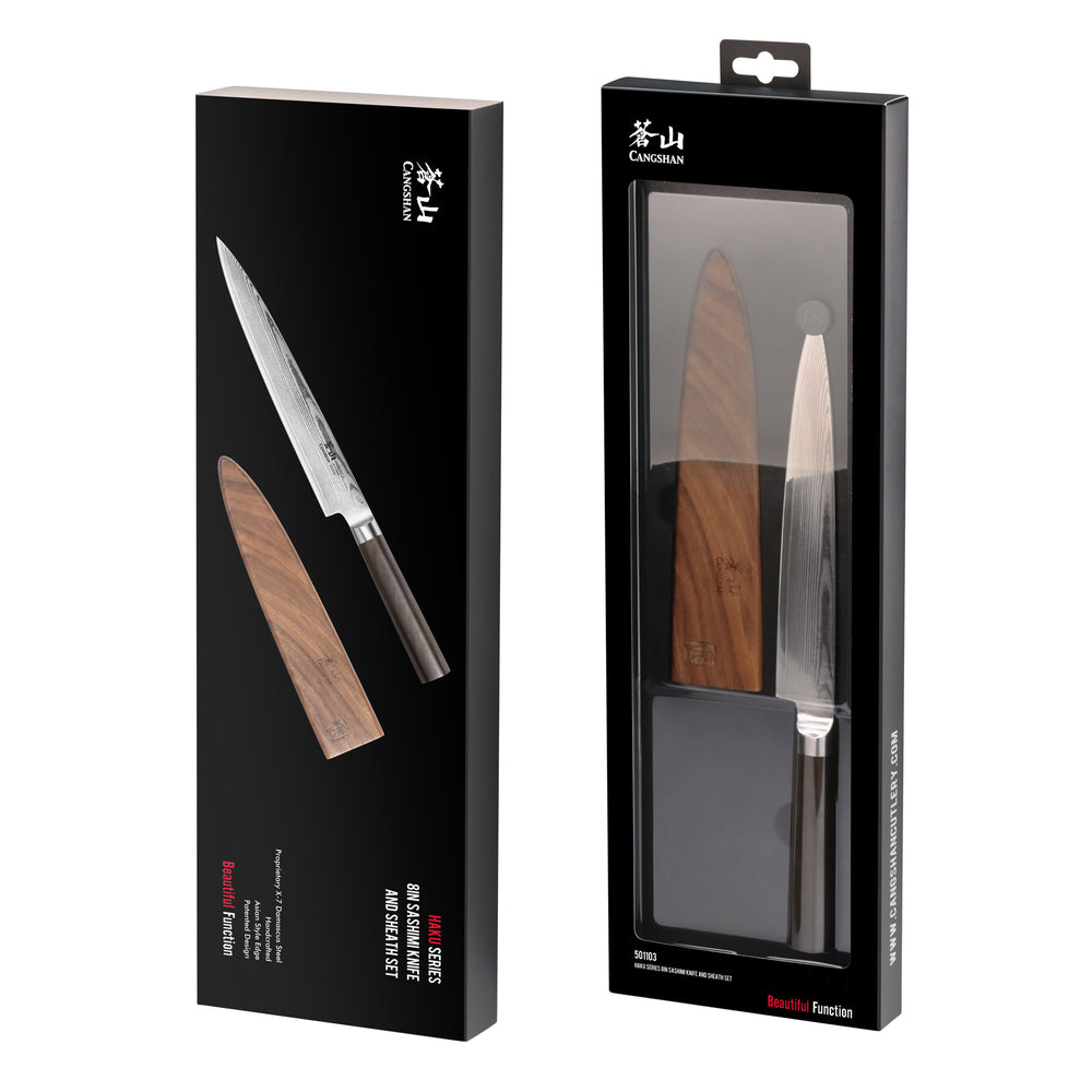 HAKU Series 10-Inch Sashimi Knife with Sheath, Forged X-7 Damascus Steel,  501110