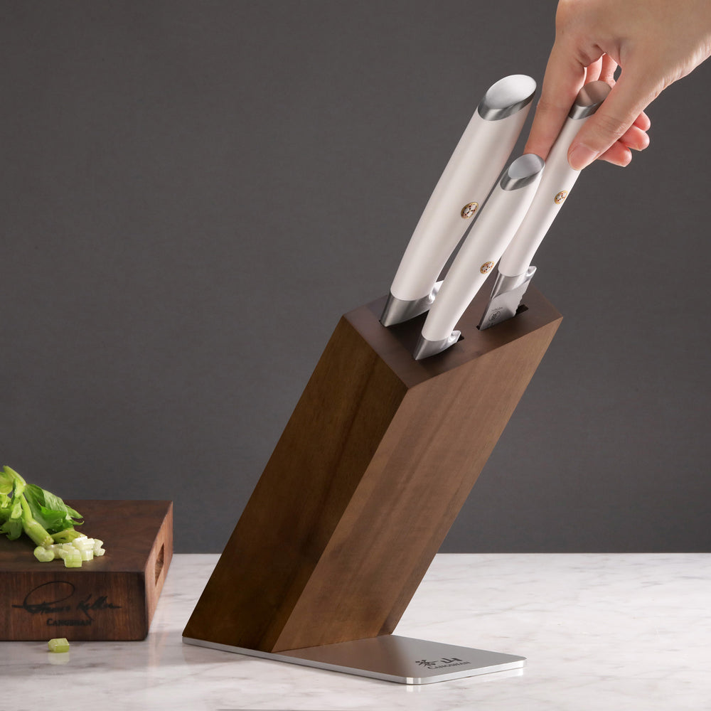 
                  
                    Load image into Gallery viewer, L1 Series 4-Piece Knife Block Set, White, Forged German Steel, HUA Acacia Block, 1026986
                  
                