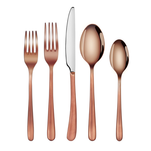 RAIN II Series 20-Piece Forged Antique Copper Finish Flatware Set, Stainless Steel 18/10, 1027020