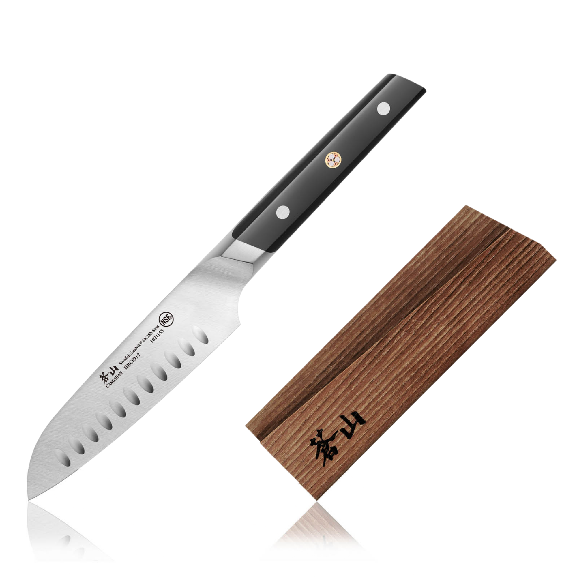 TC Series 5-Inch Santoku Knife with Ash Wood Sheath, Forged Swedish 14C28N Steel, 1021165