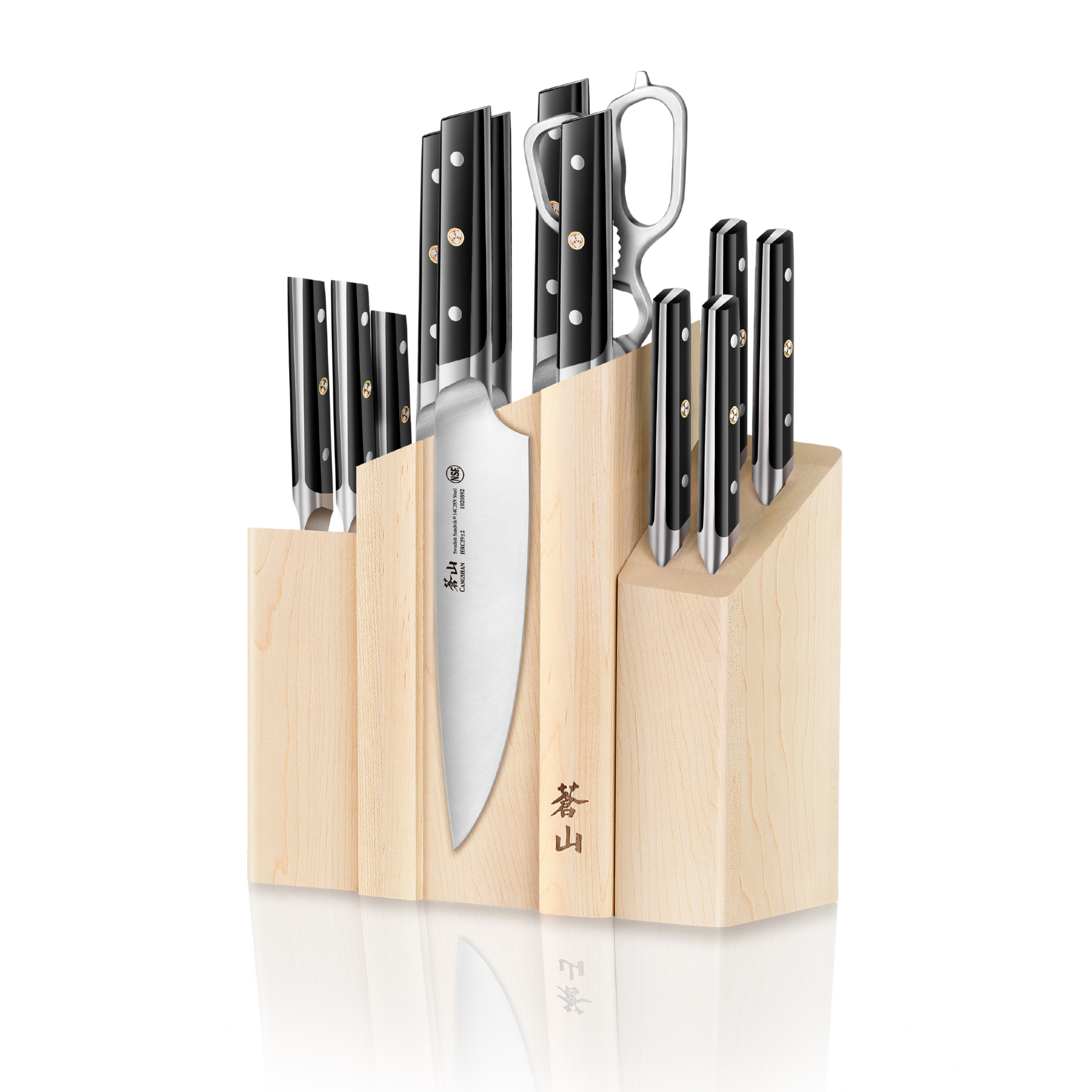 TC Series 14-Piece Magnetic Knife Block Set, Forged Swedish 14C28N Steel, DENALI Maple Block, 1021226