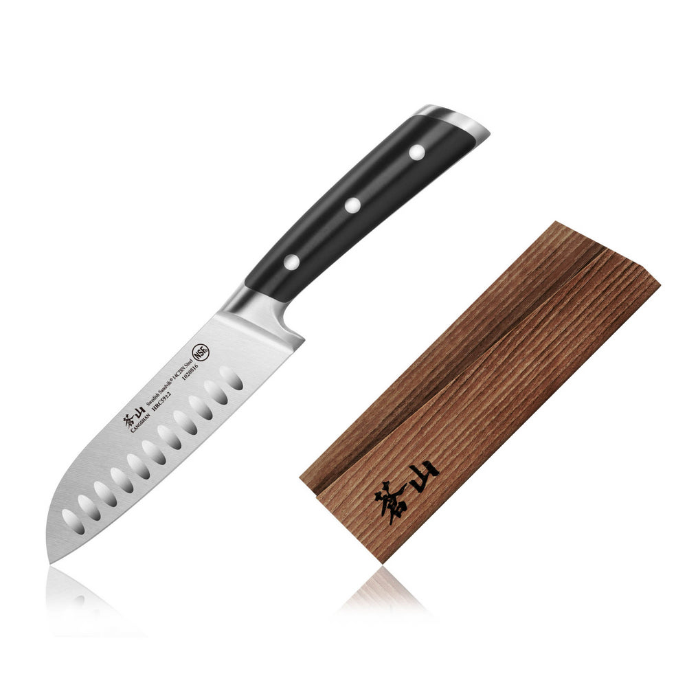 
                  
                    Load image into Gallery viewer, TS Series 5-Inch Santoku Knife with Wood Sheath, Forged Swedish 14C28N Steel, 1020823
                  
                