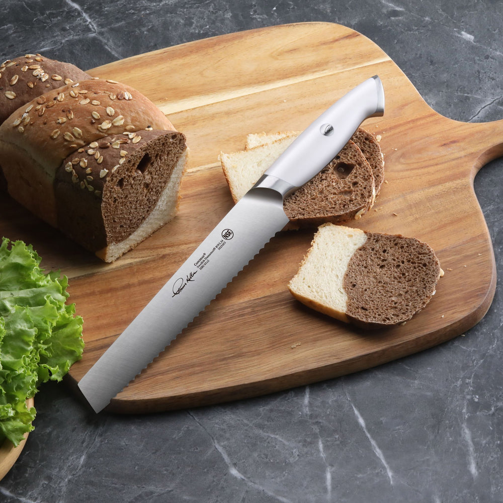 
                  
                    Load image into Gallery viewer, Cangshan TKSC White Series 1025453 Swedish Damasteel RWL34 Powder Steel Forged 8&amp;quot; Bread Knife
                  
                
