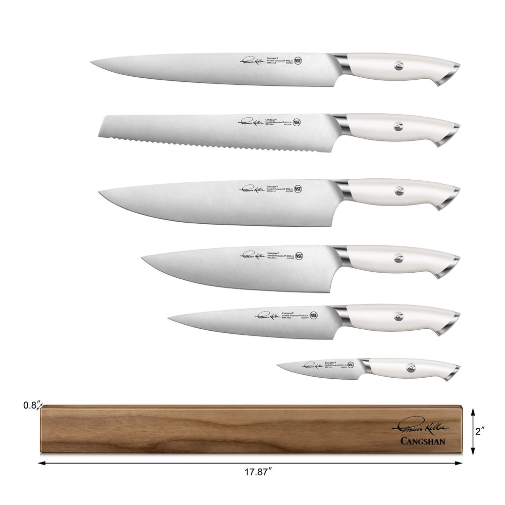 
                  
                    Load image into Gallery viewer, TKSC 7-Piece Walnut Magnetic Knife Bar Set, Forged Swedish Powder Steel, Thomas Keller Signature Collection, White, 1026634
                  
                