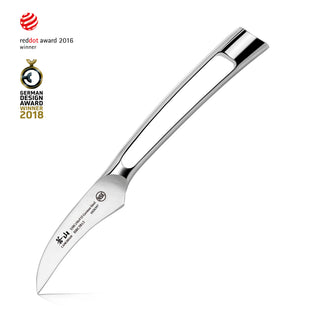 
                    
                      Peeling knife with curved 2.75-inch blade and hollow stainless steel handle, forged German steel, award-winning design.
                    
                  