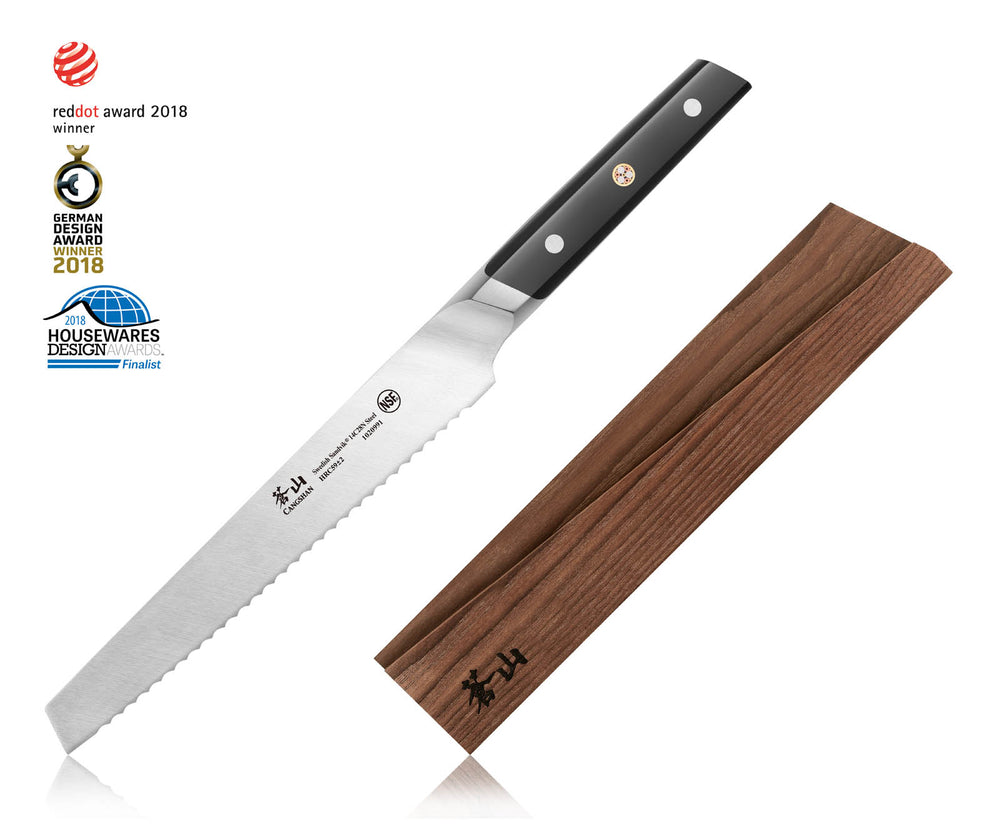 
                  
                    Load image into Gallery viewer, TC Series 8-Inch Bread Knife with Ash Wood Sheath, Forged Swedish 14C28N Steel, 1021004
                  
                