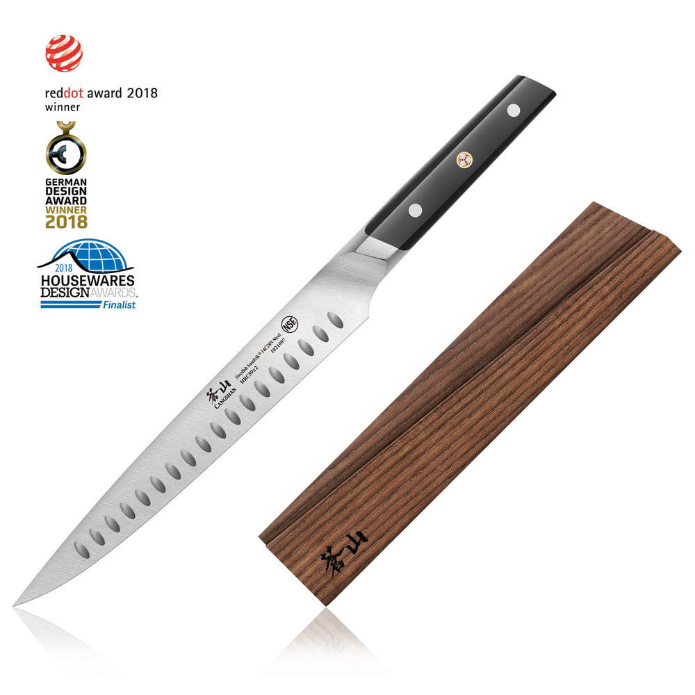 
                  
                    Load image into Gallery viewer, Cangshan TC Series 1021103 Swedish 14C28N Steel Forged 9-Inch Carving Knife and Wood Sheath Set
                  
                