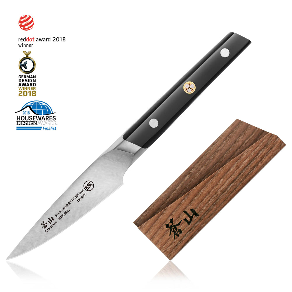 
                  
                    Load image into Gallery viewer, Cangshan TC Series 1020946 Swedish 14C28N Steel Forged 3.5-Inch Paring Knife and Wood Sheath Set
                  
                