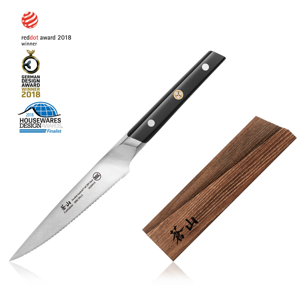 TC Series 5-Inch Serrated Utility Knife with Ash Wood Sheath, Forged S –  Cangshan Cutlery Company