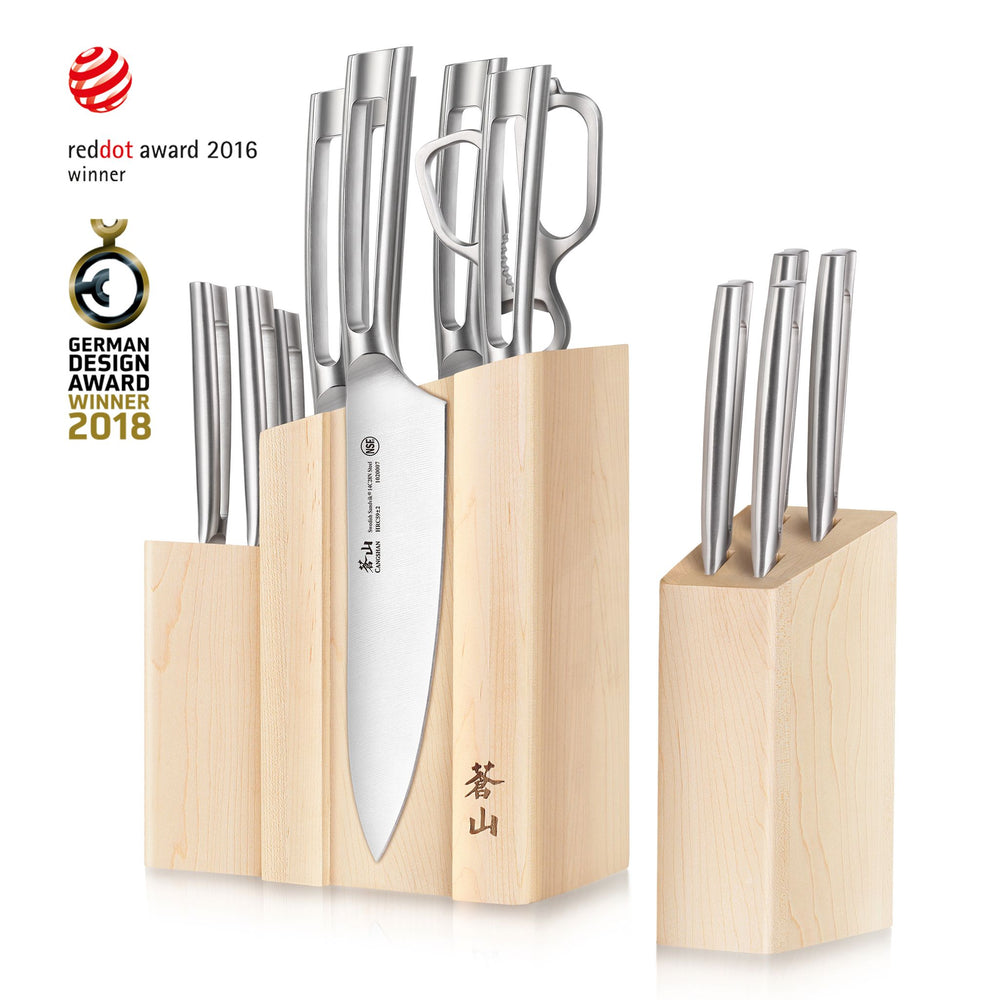 
                  
                    Load image into Gallery viewer, TN1 Series 14-Piece Magnetic Knife Block Set, Forged Swedish 14C28N Steel, DENALI Maple Block, 1021967
                  
                